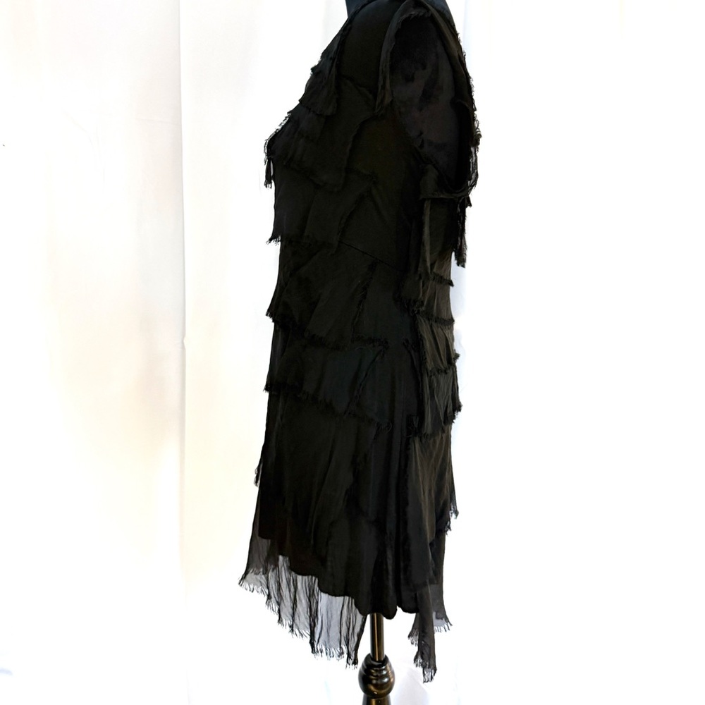 Tempo Paris Tiered Silk Raw Edge Asymmetrical Black Dress, Size M - Picture 12 of 16